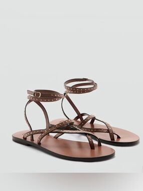 Mango MNG NIB 100% Leather Strap Sandals Beach Vacation Gladiator 7.5 EUR 38